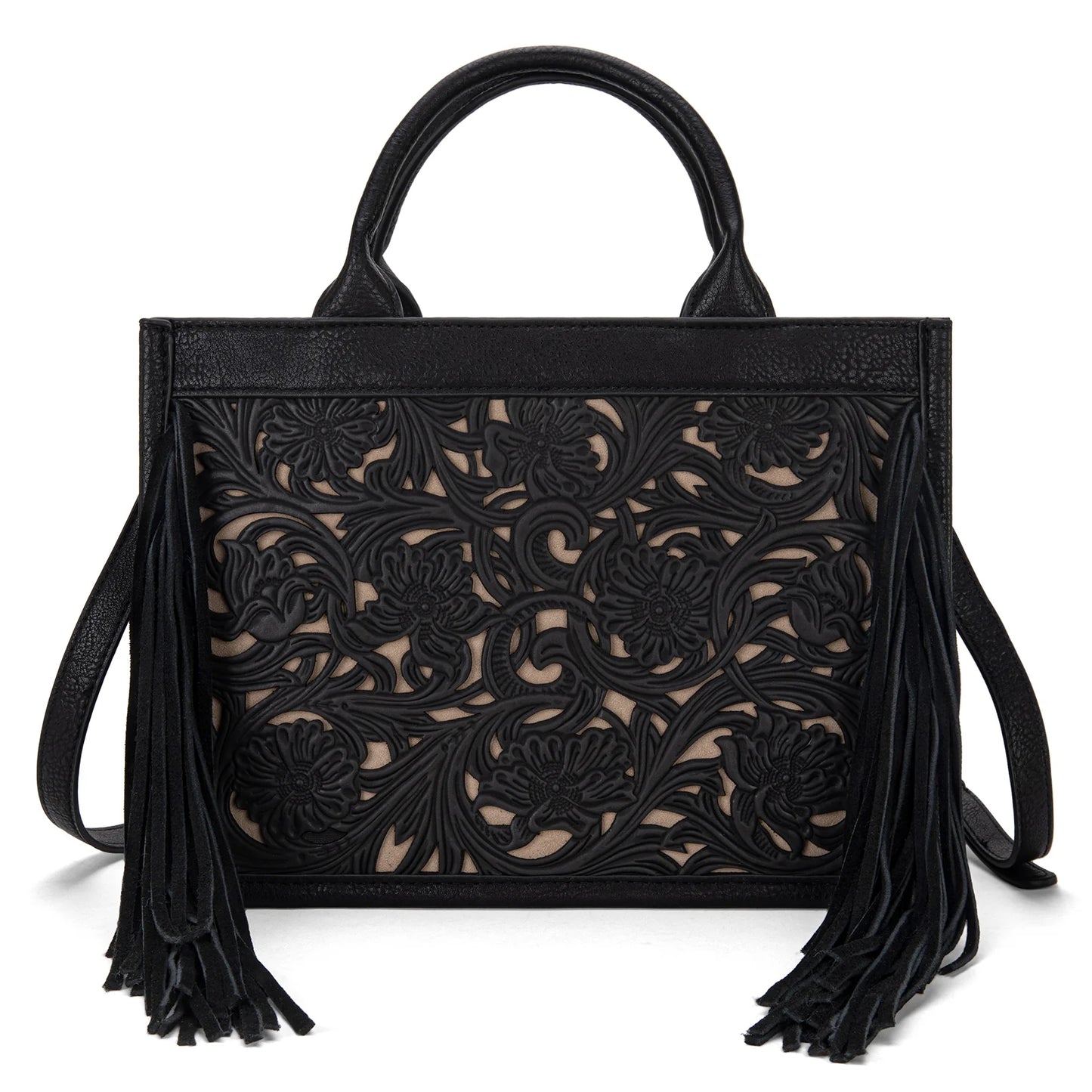Trinity Ranch Floral Tooled Fringe Tote Bag