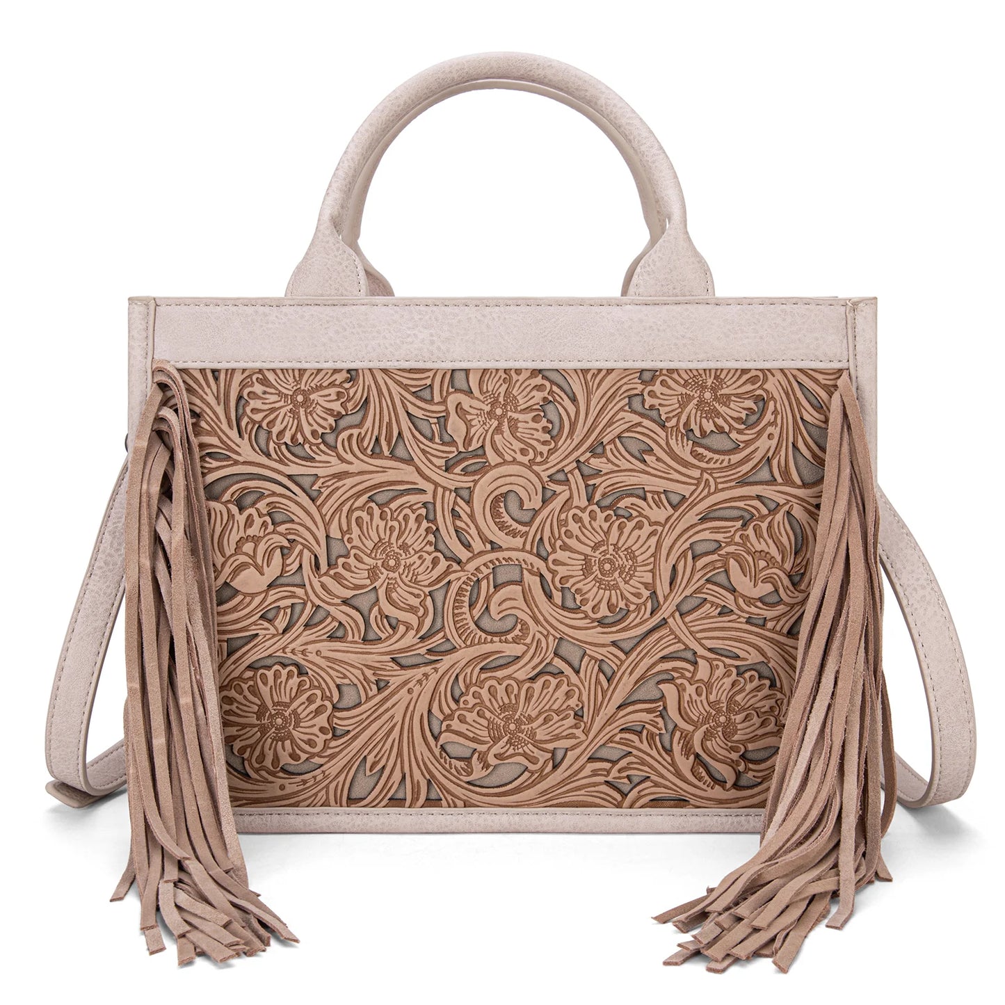 Trinity Ranch Floral Tooled Fringe Tote Bag