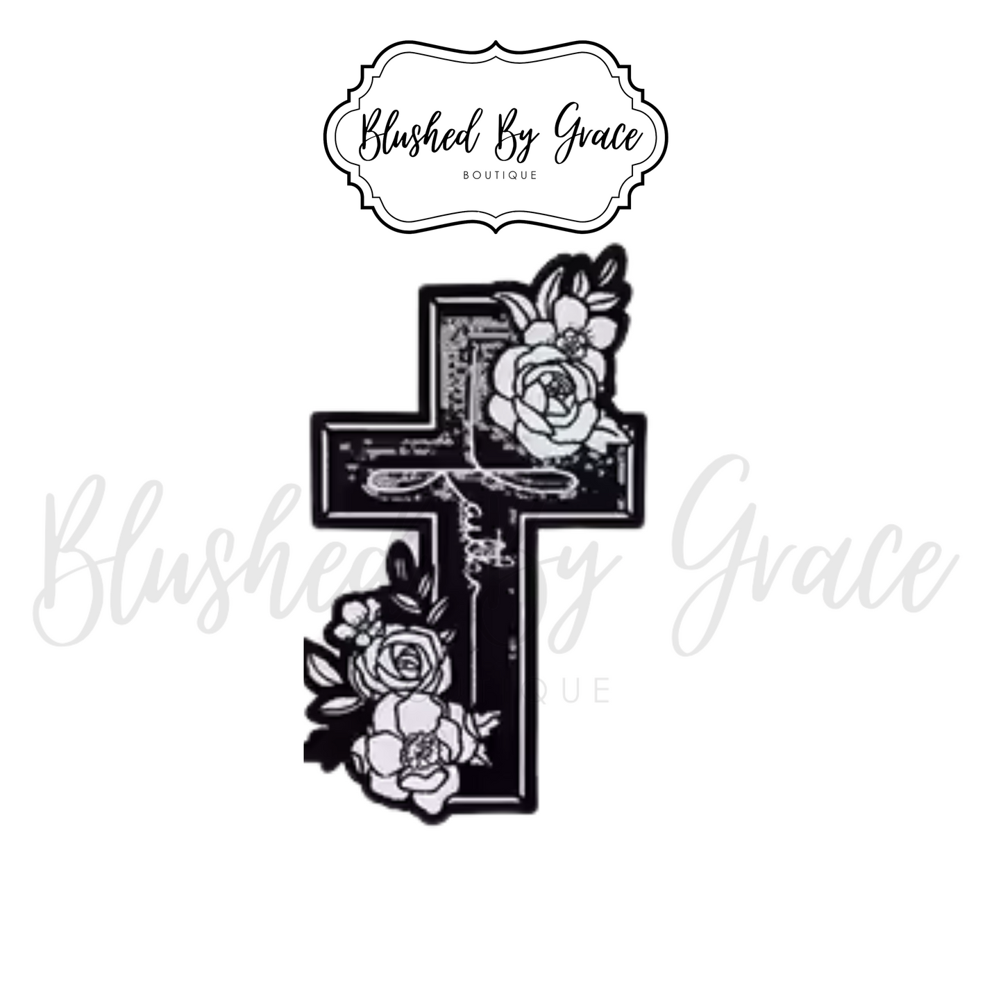 Black Cross with Floral Faith Patch