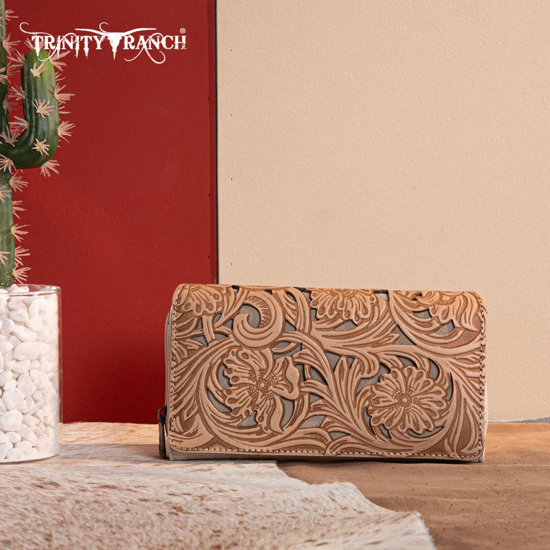 Trinity Ranch Floral Tooled Wallet beige