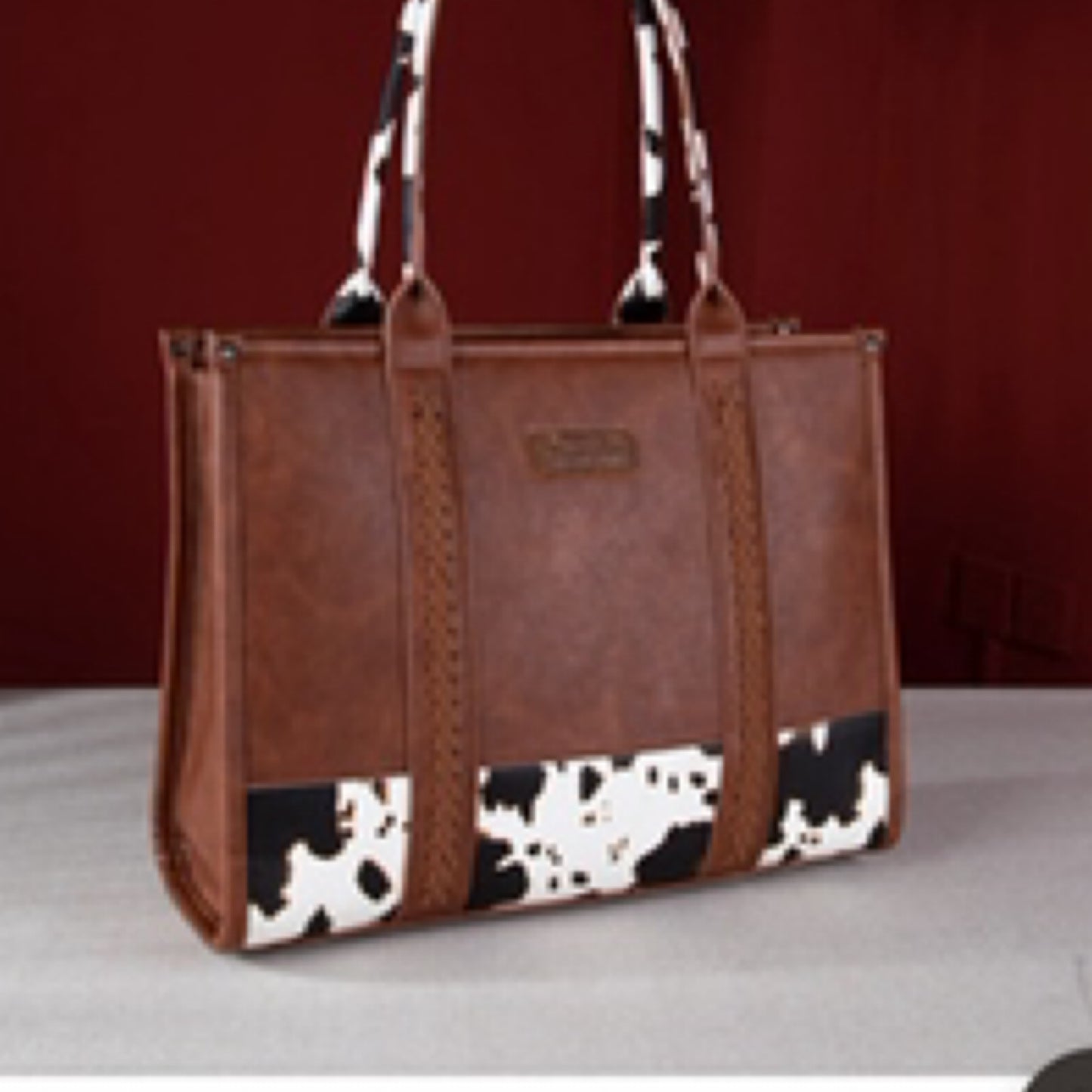 Wrangler Ladies Cow Print Concealed Carry Black Wide Tote WG102G-8119BR