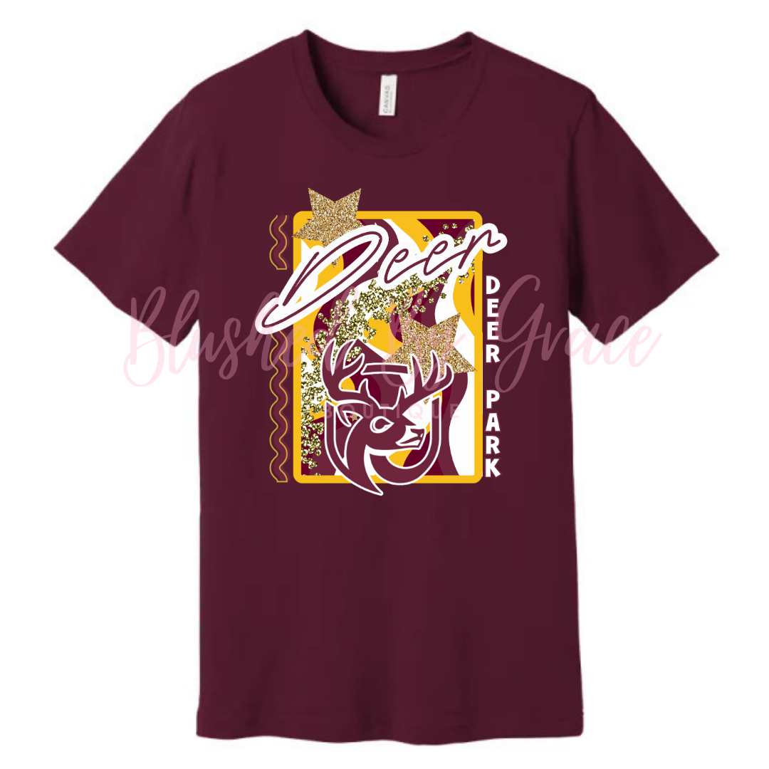 Deer Park Faux Glitter Maroon Shirt