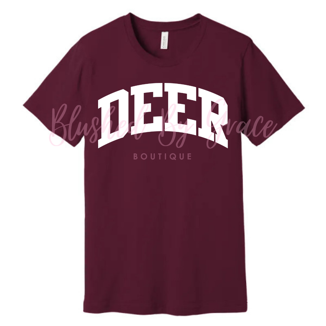 Deer Varsity White + Maroon Shirt