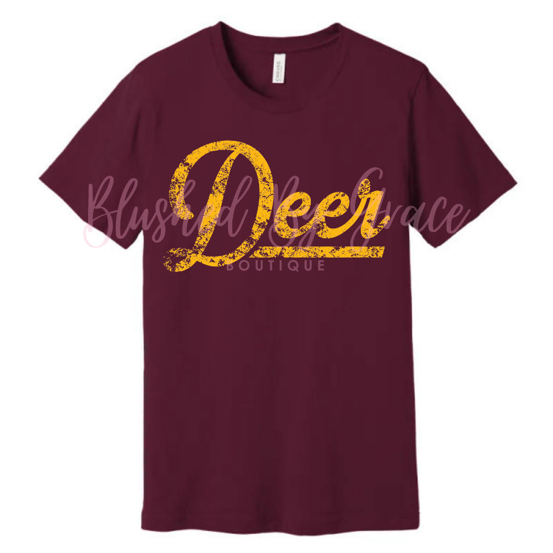 Deer Distressed Gold + Maroon Shirt