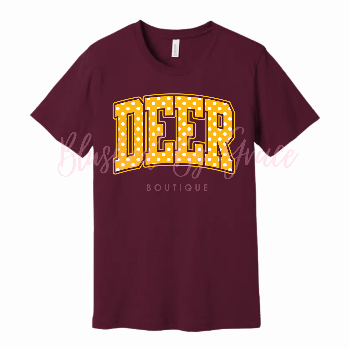 Deer Varsity Polka Dot Maroon Shirt