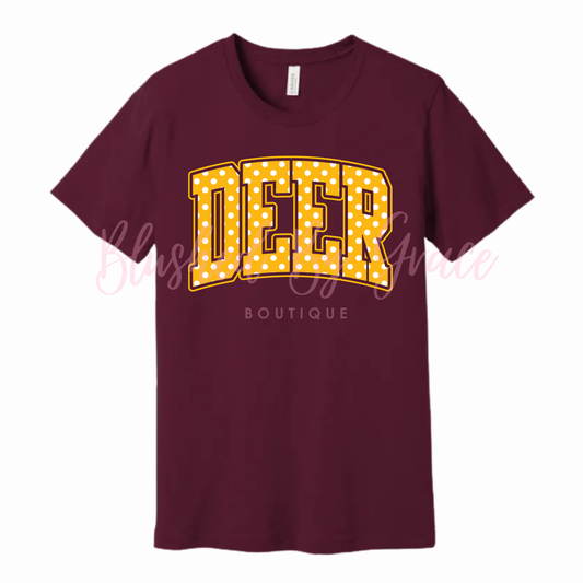 Deer Varsity Polka Dot Maroon Shirt