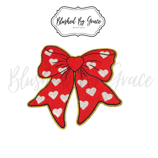 Red Bow With Hearts Patch