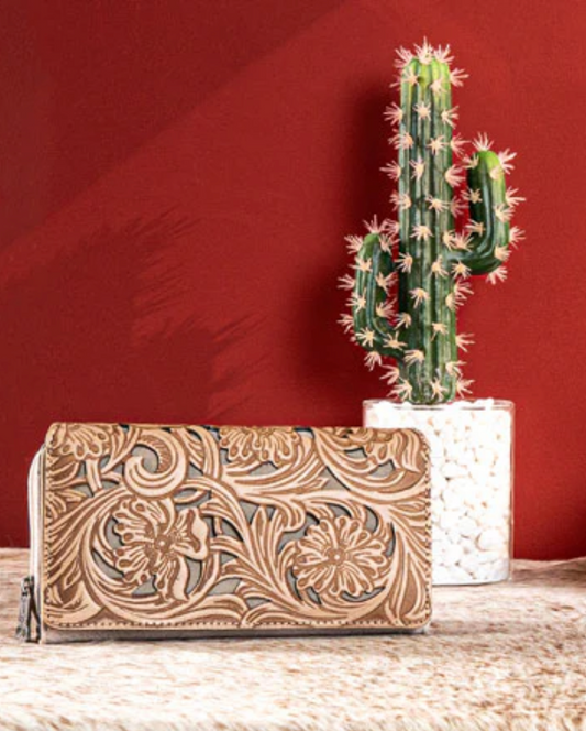Trinity Ranch Floral Tooled  Wallet beige