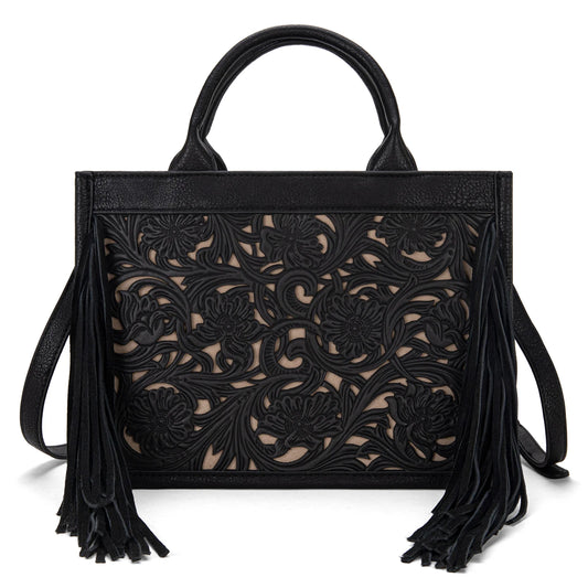 Trinity Ranch Floral Tooled Fringe Tote Bag