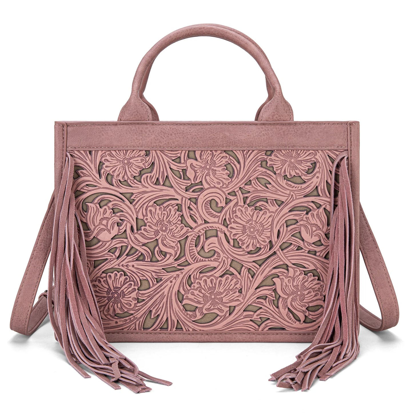Trinity Ranch Floral Tooled Fringe Tote Bag