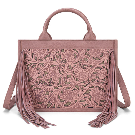 Trinity Ranch Floral Tooled Fringe Tote Bag