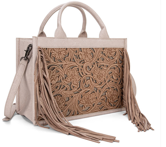 Trinity Ranch Floral Tooled Fringe Concealed Carry Tote/Crossbody
