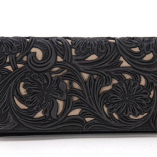 Trinity Ranch Floral Tooled Collection Wallet black