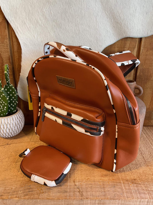 Wrangler Cow Print Backpack/Brown
