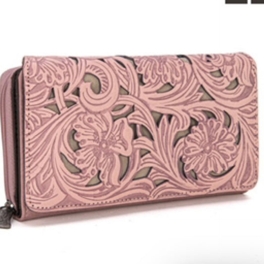 Trinity Ranch Floral Tooled Collection Wallet pink